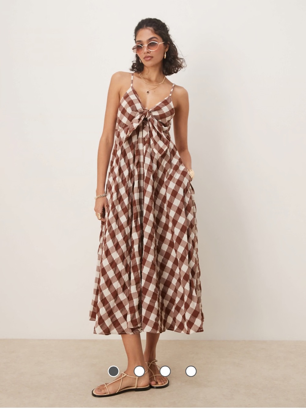 Free People Brown and Cream Plaid Maxi Dress